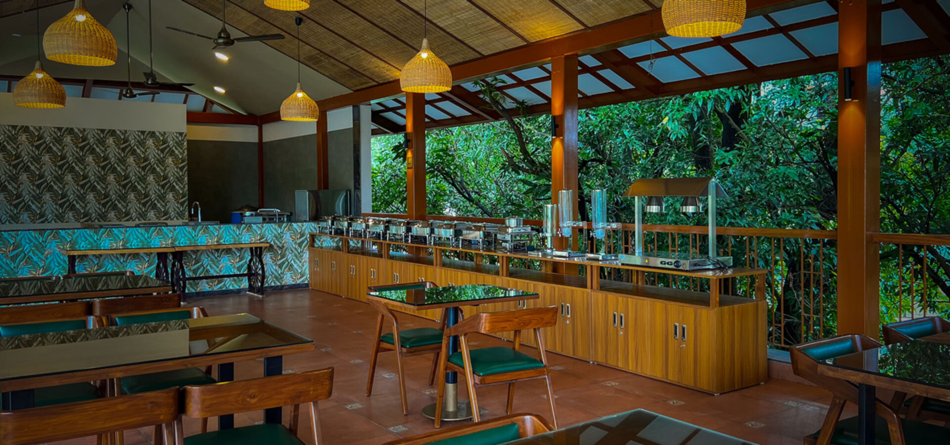 Dining terrace with mountain view at Antheia Resorts